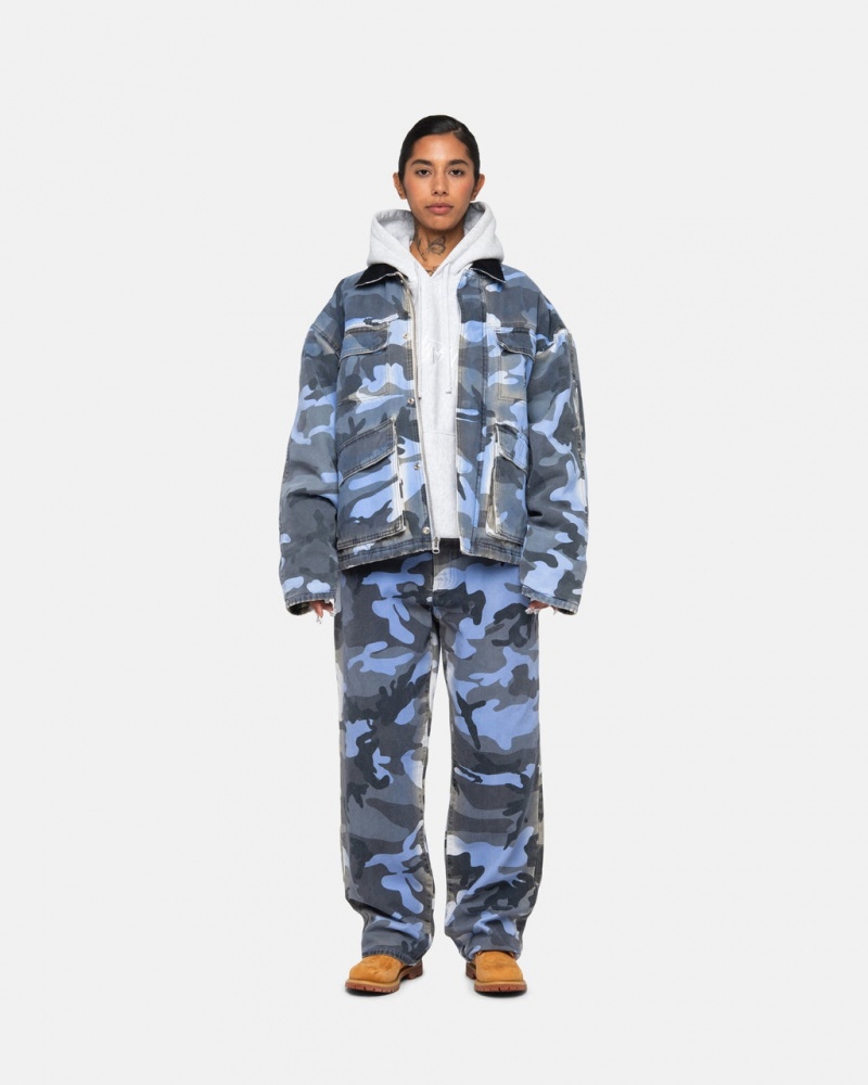 Stussy Big Ol& Jean Spray Dye Płócienne - Unisex Denim Niebieskie Camo | PLJKU55890