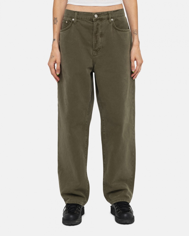 Stussy Big Ol& Jean Washed Płócienne - Unisex Pants Oliwkowe | BPLSO11098