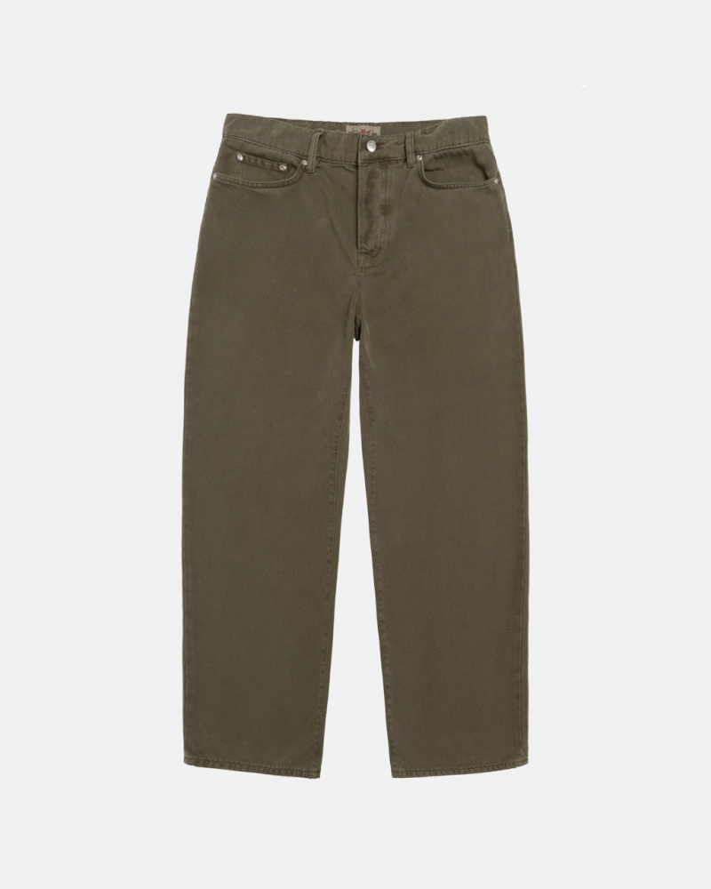 Stussy Big Ol& Jean Washed Płócienne - Unisex Pants Oliwkowe | BPLSO11098