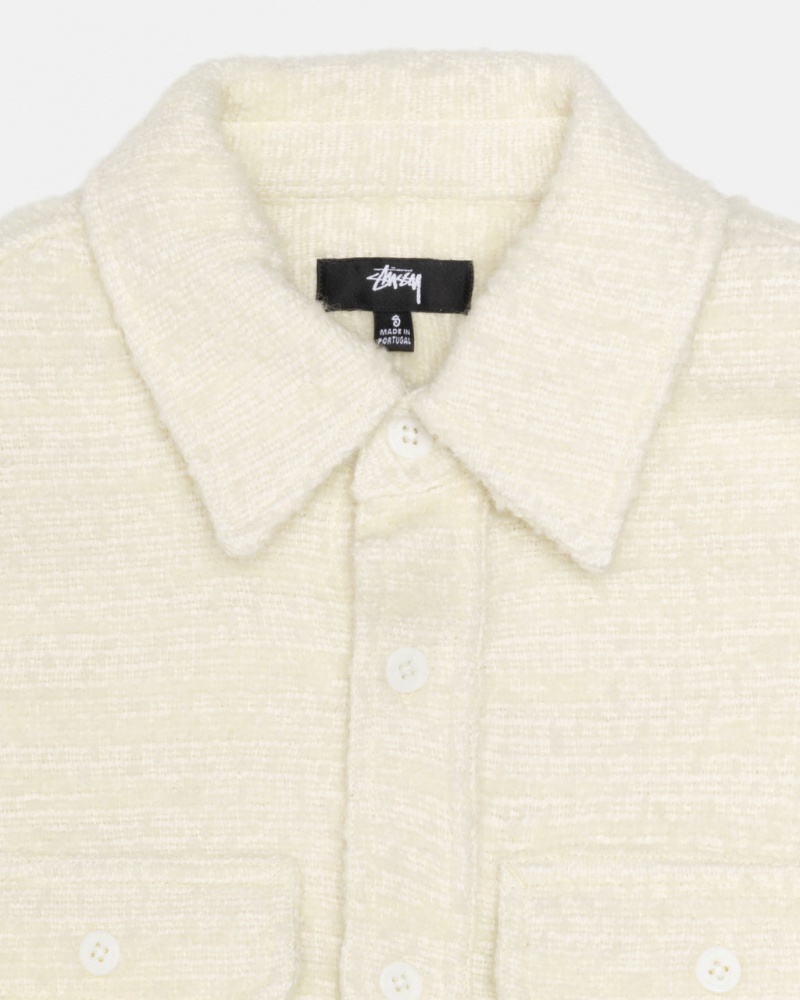 Stussy Boucle Wełna Cpo Shirt - Unisex Tops Shirts Beżowe | ZPLNQ39380