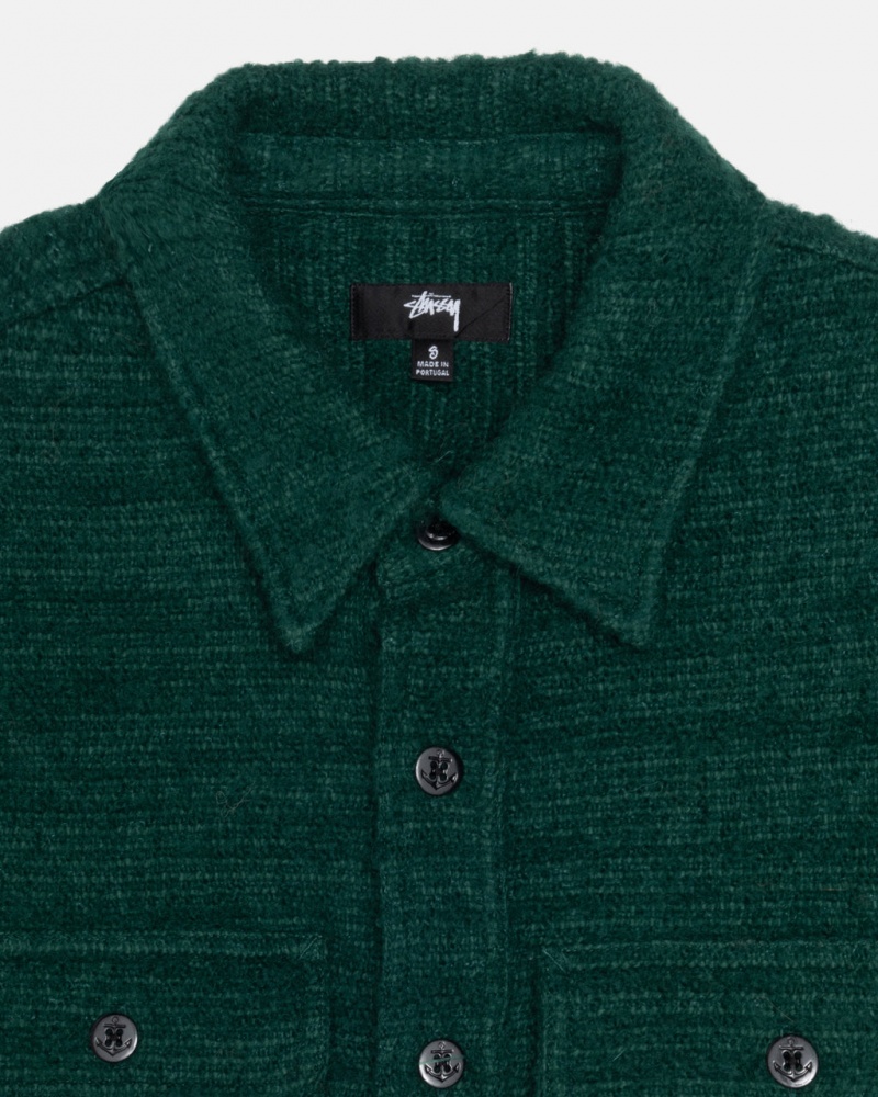 Stussy Boucle Wełna Cpo Shirt - Unisex Tops Shirts Zielone | PLJZR74557