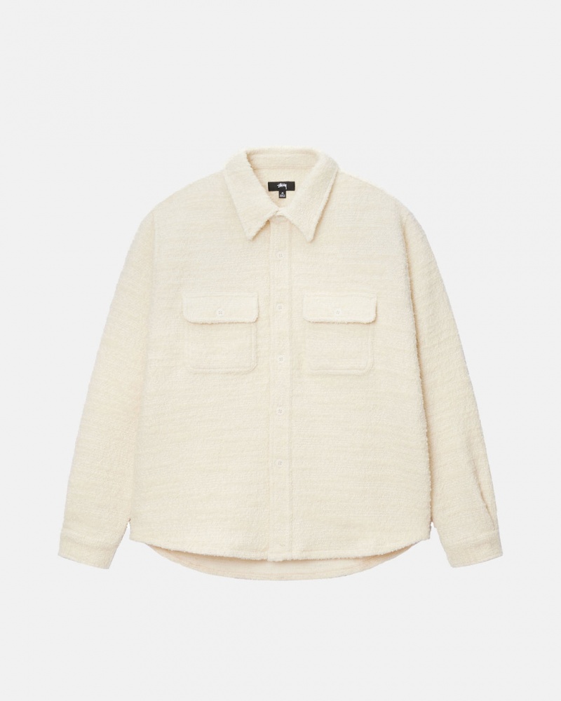 Stussy Boucle Wełna Cpo Shirt - Unisex Tops Beżowe | PLDFL15151