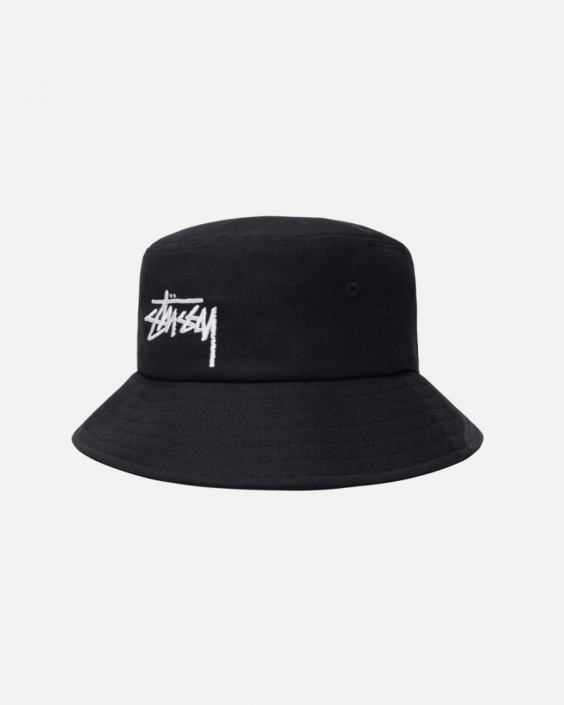 Stussy Bucket Hat Big Stock - Unisex Czarne | FPLUI62941