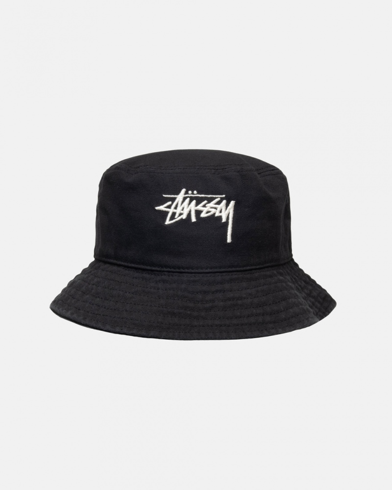 Stussy Bucket Hat Big Stock - Unisex Czarne | FPLUI62941