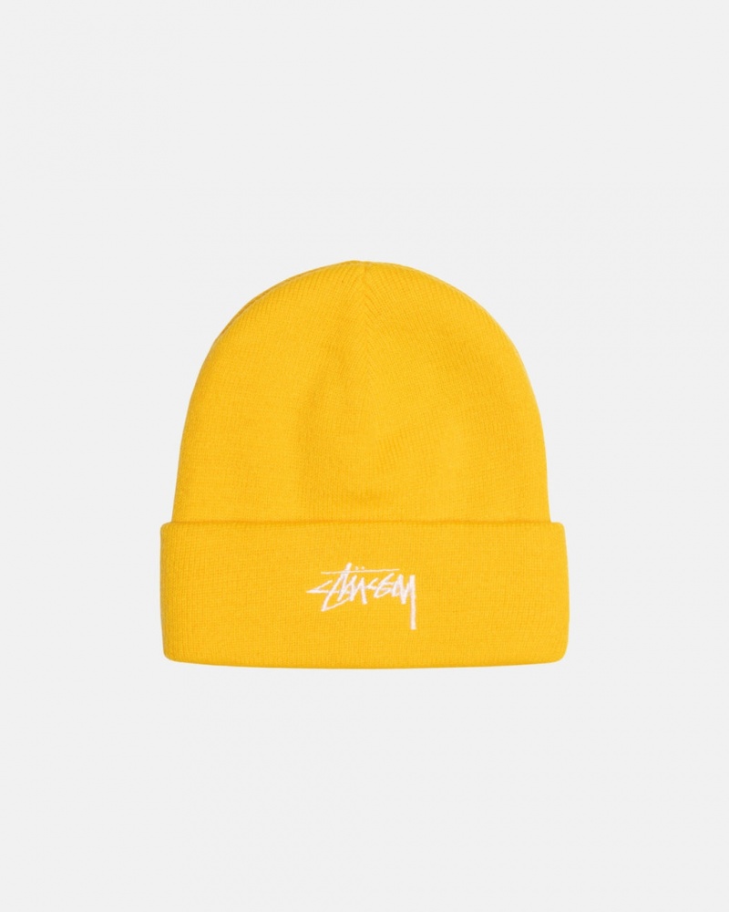 Stussy Cuff Beanie Stock - Unisex Musztardowe | PLQCS93903