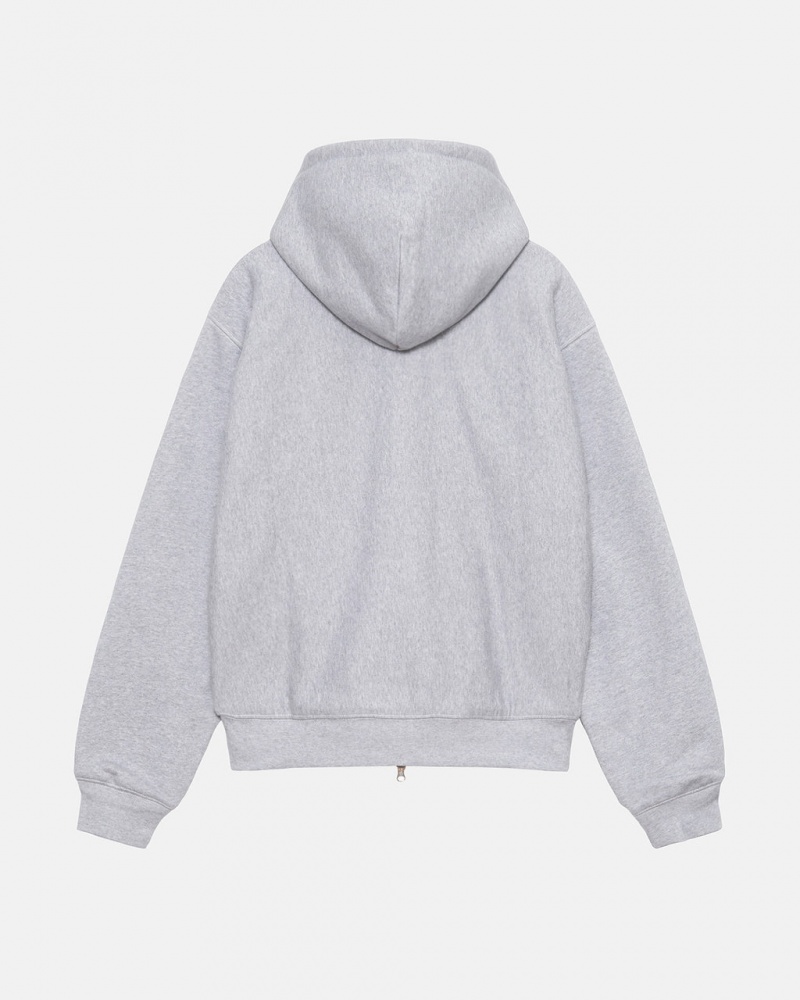 Stussy Double Face Label Zip Hoodie - Unisex Hoodies Szare | APLWC57880