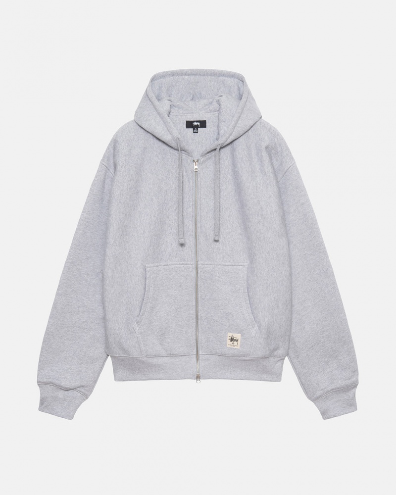 Stussy Double Face Label Zip Hoodie - Unisex Hoodies Szare | APLWC57880