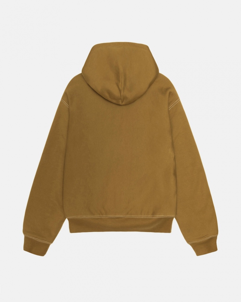 Stussy Double Face Label Zip Hoodie - Unisex Hoodies Oliwkowe | XPLBH14304