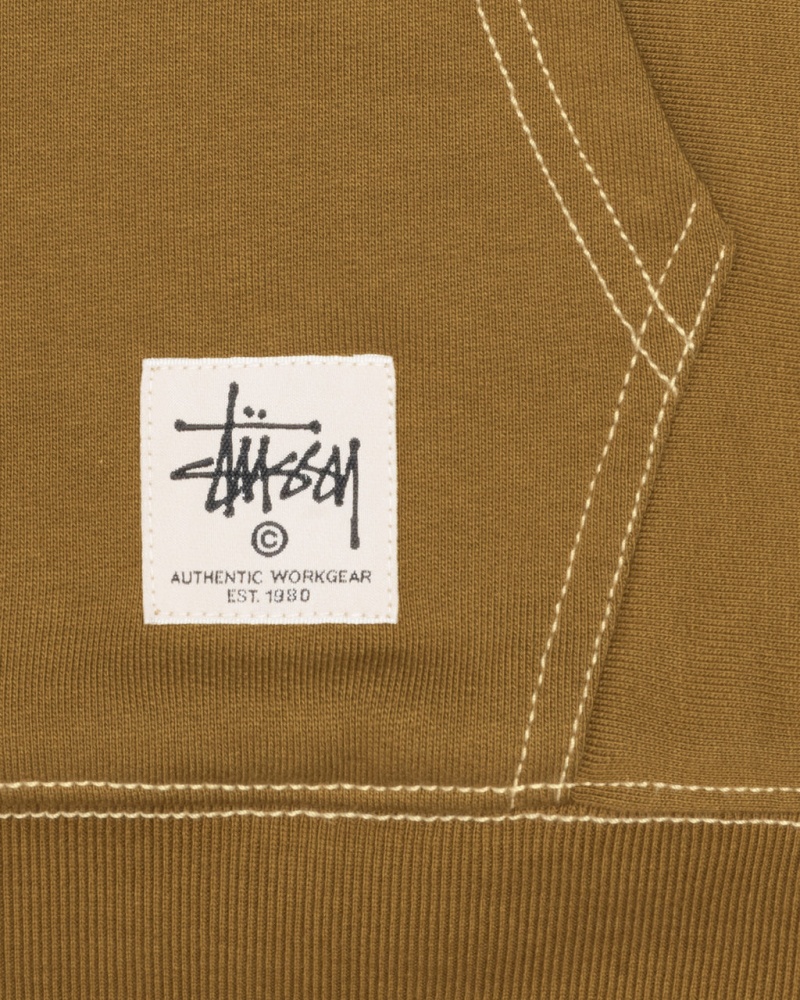 Stussy Double Face Label Zip Hoodie - Unisex Hoodies Oliwkowe | XPLBH14304