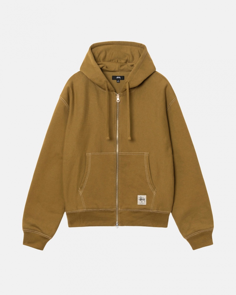 Stussy Double Face Label Zip Hoodie - Unisex Hoodies Oliwkowe | XPLBH14304