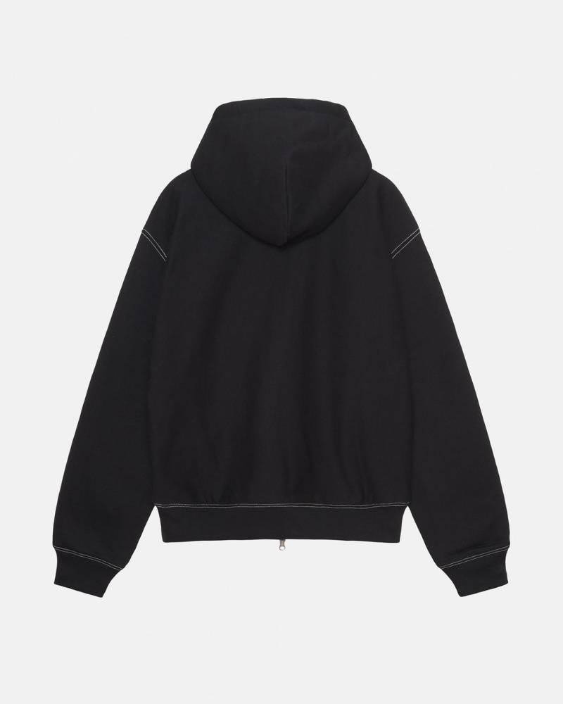 Stussy Double Face Label Zip Hoodie - Unisex Hoodies Czarne | BPLSO68434