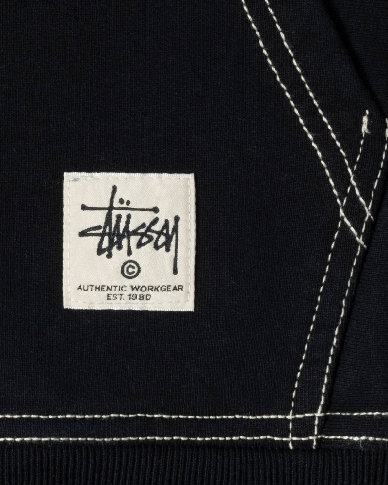 Stussy Double Face Label Zip Hoodie - Unisex Hoodies Czarne | BPLSO68434