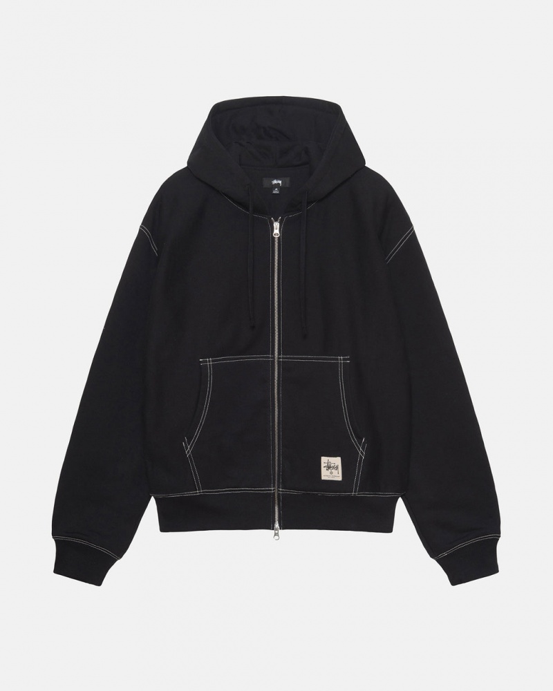 Stussy Double Face Label Zip Hoodie - Unisex Hoodies Czarne | BPLSO68434