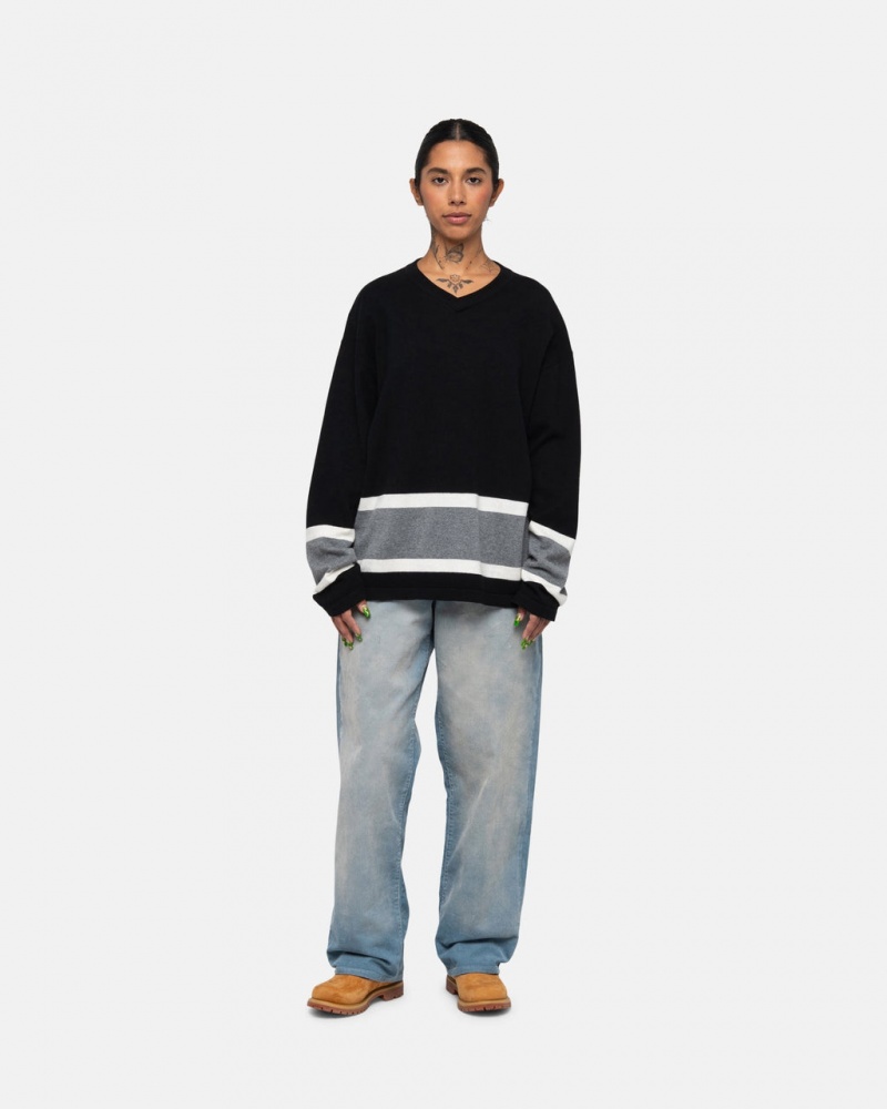 Stussy Hockey Swetry - Unisex Sweaters Czarne | PPLQX32701