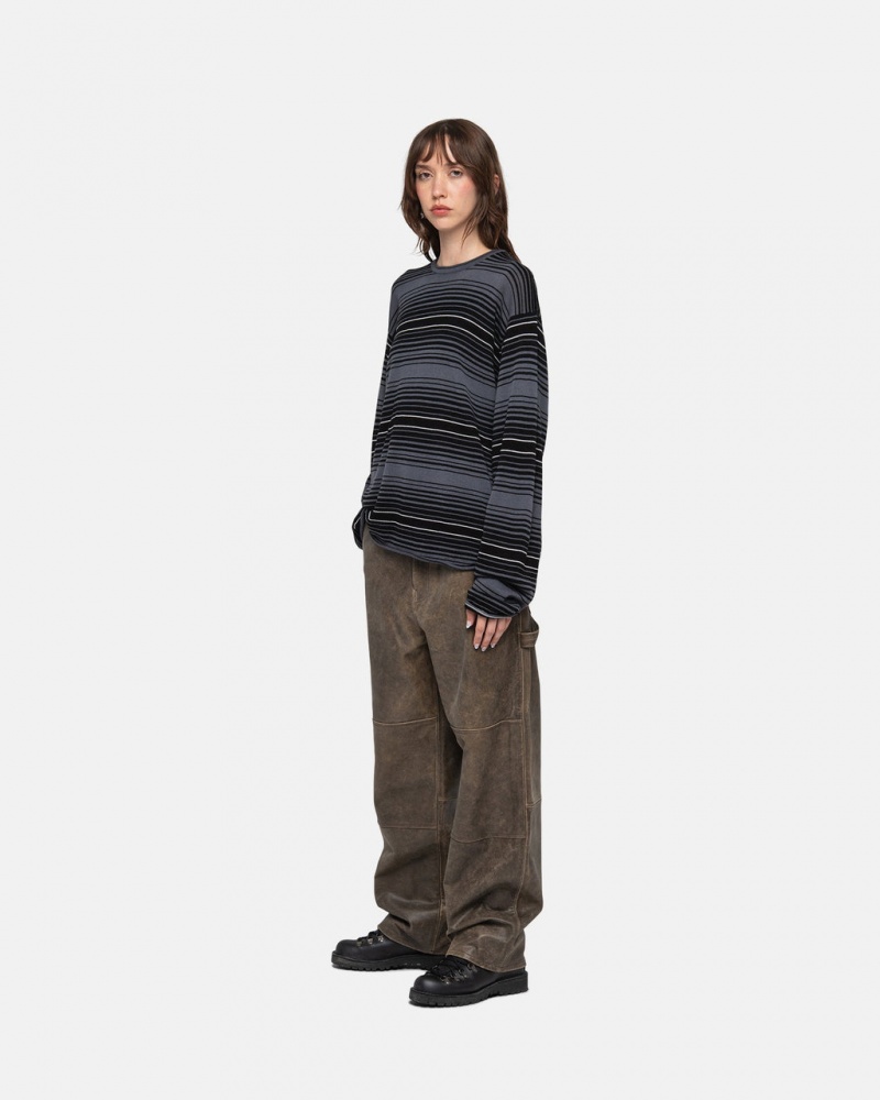 Stussy Horizontal Stripe Swetry - Unisex Sweaters Szare | PPLER24426