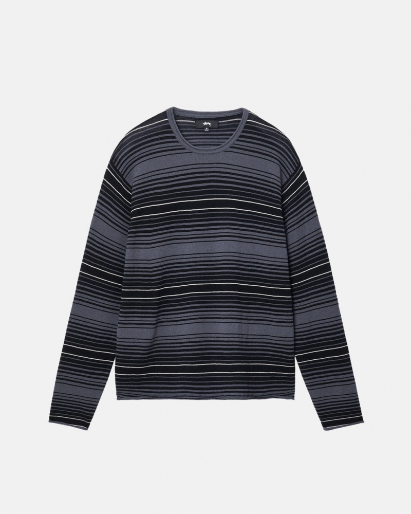 Stussy Horizontal Stripe Swetry - Unisex Sweaters Szare | PPLER24426