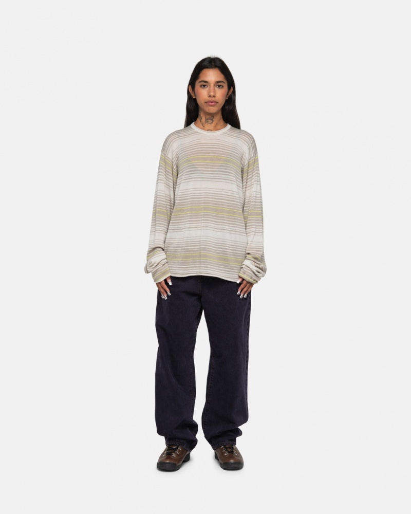 Stussy Horizontal Stripe Swetry - Unisex Sweaters Beżowe | XPLBH65111