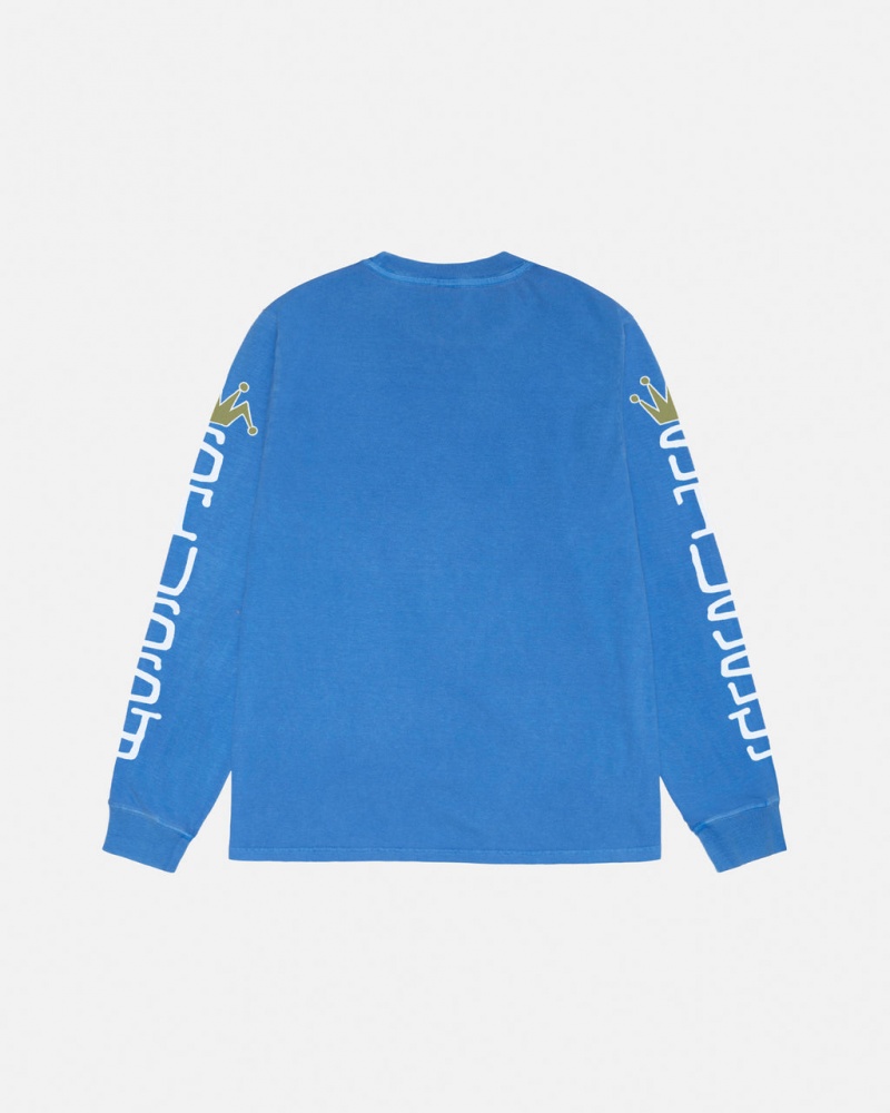 Stussy Jumbo LS Tee Pigment Dyed - Unisex Longsleeve Niebieskie | DPLKV42672