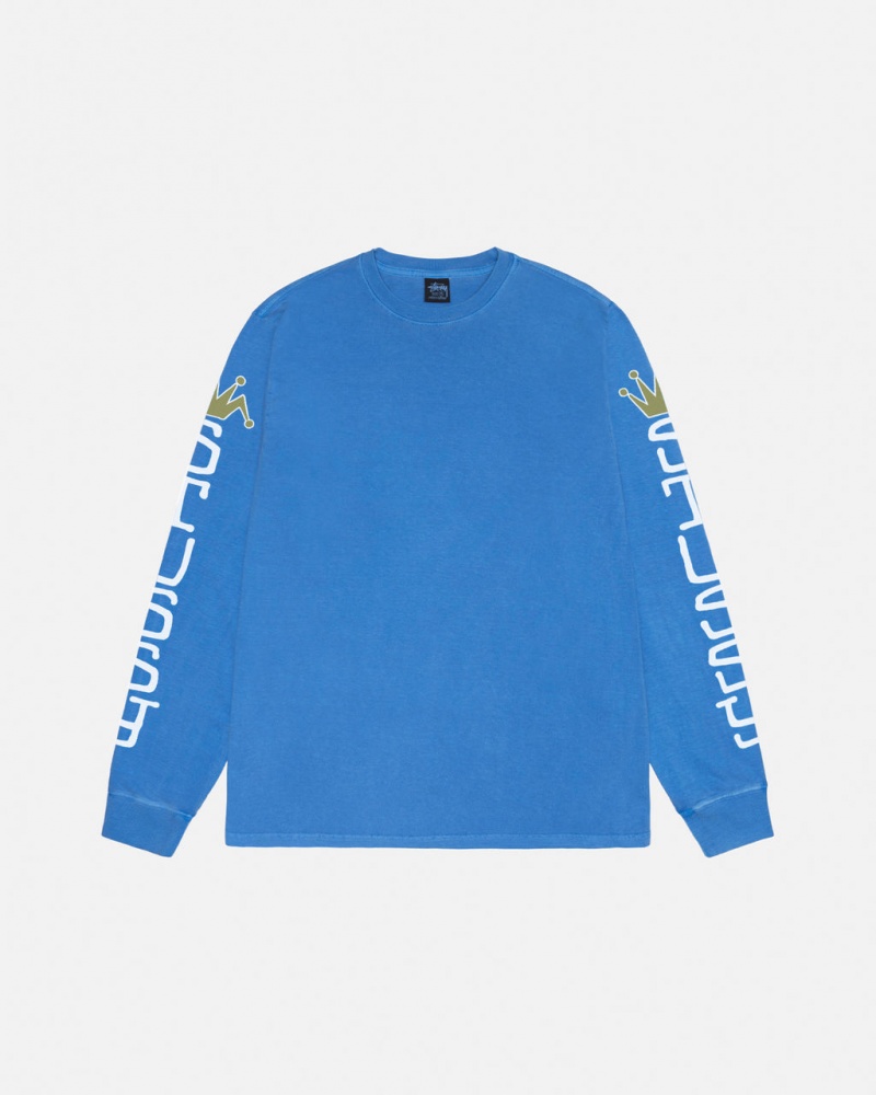 Stussy Jumbo LS Tee Pigment Dyed - Unisex Longsleeve Niebieskie | DPLKV42672