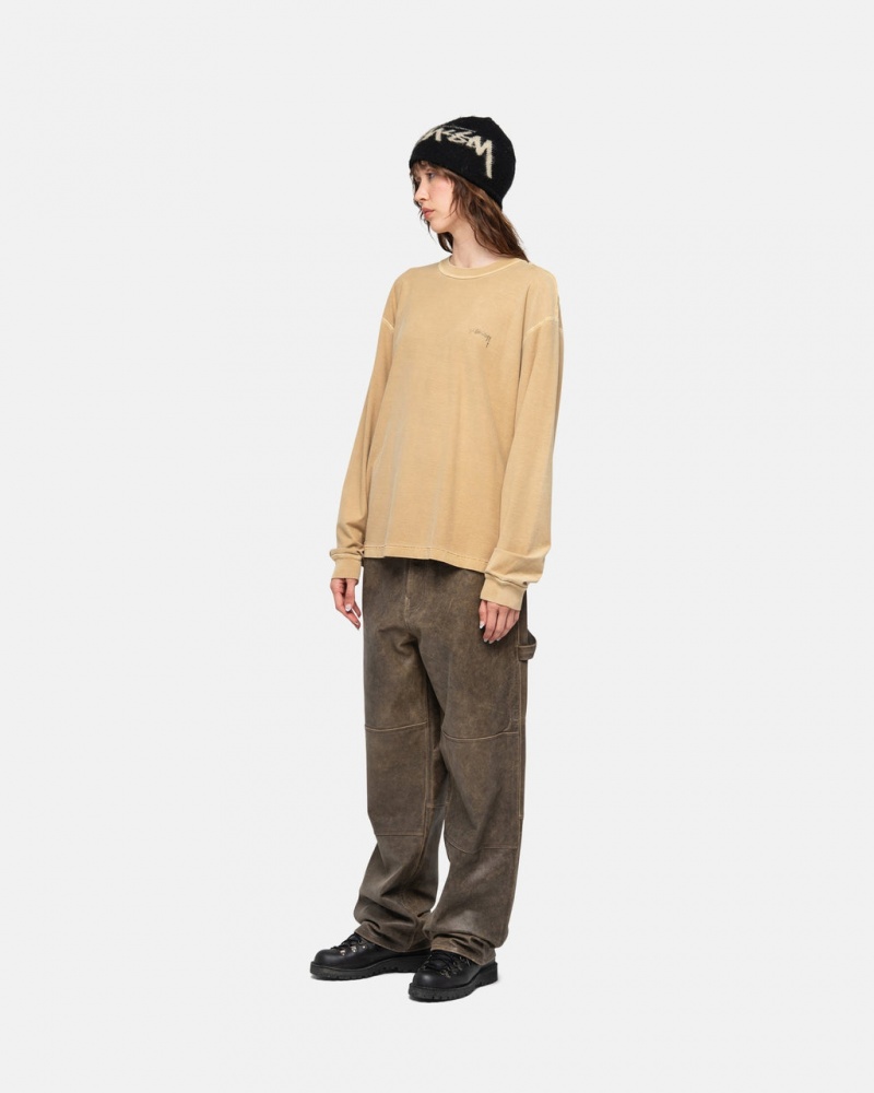 Stussy Lazy LS Tee - Unisex Longsleeve T-Shirts Złote | XPLBH20611