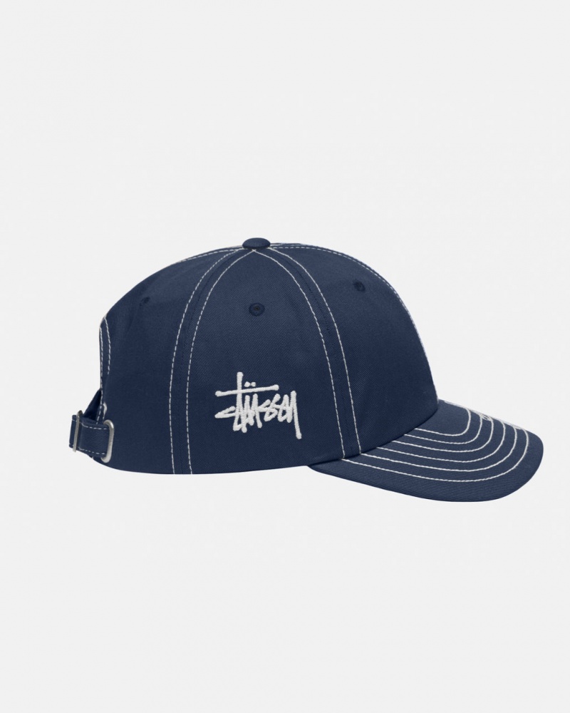 Stussy Low Pro Basic Stitch Strapback - Unisex Granatowe | PLJKU68355