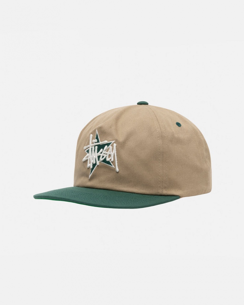 Stussy Mid-Depth Basic Star Strapback - Unisex Khaki | PLCIF18395