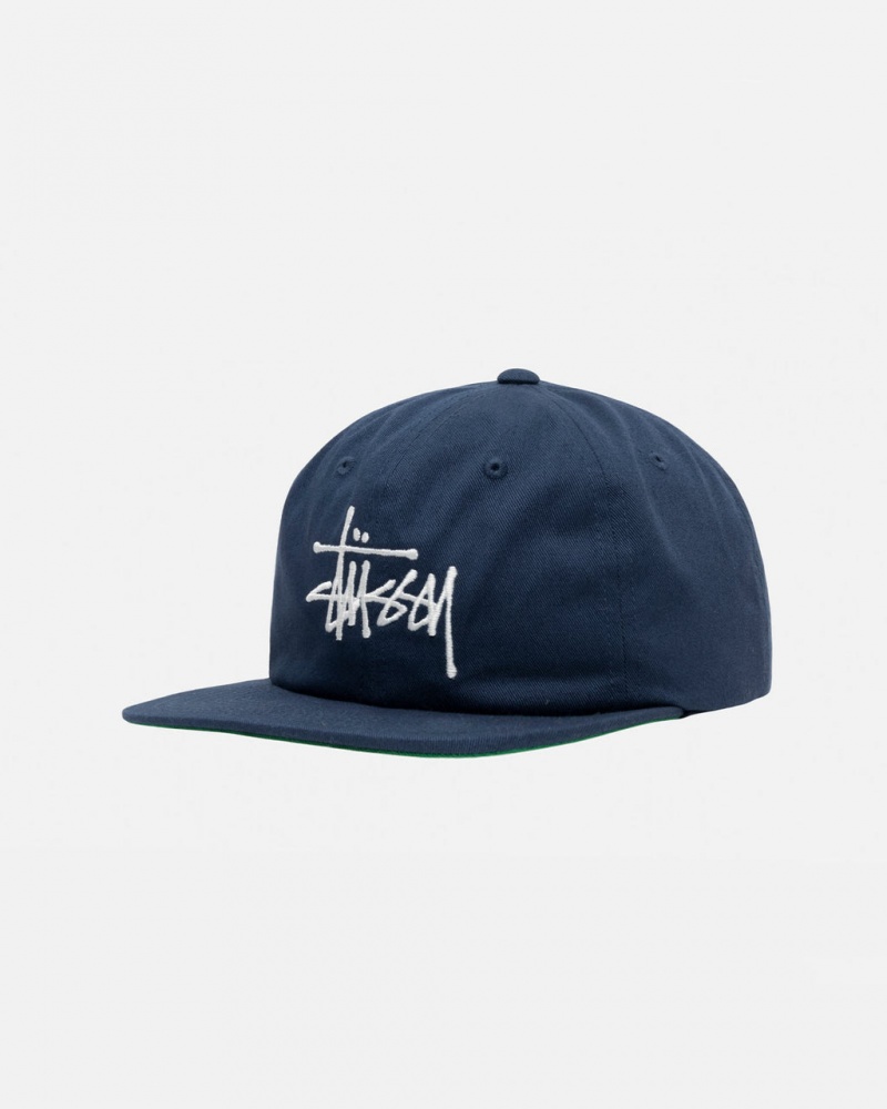 Stussy Mid-Depth Basic Strapback - Unisex Granatowe | PLJBT21779