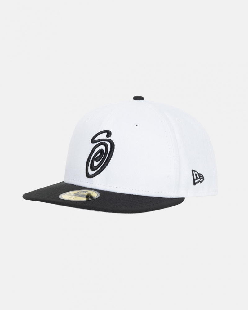 Stussy New Era 59Fifty Curly S - Unisex Białe Czarne | PLEGJ14521