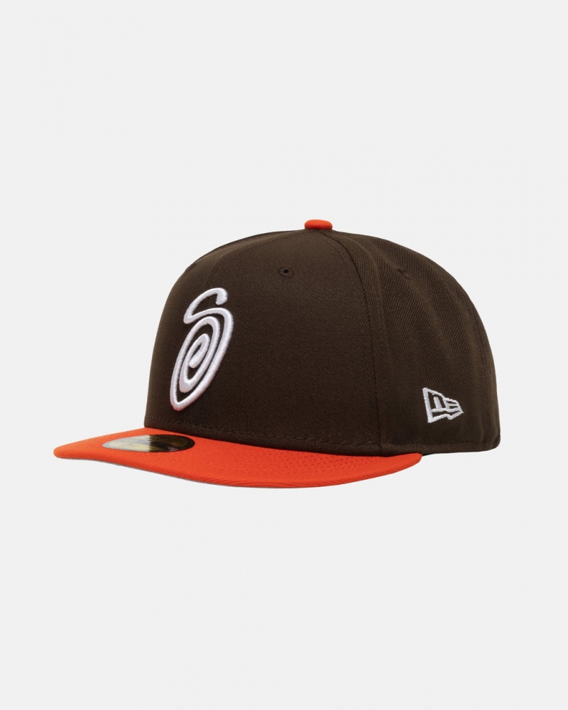 Stussy New Era 59Fifty Curly S - Unisex Brązowe Pomarańczowe | GPLEC46712