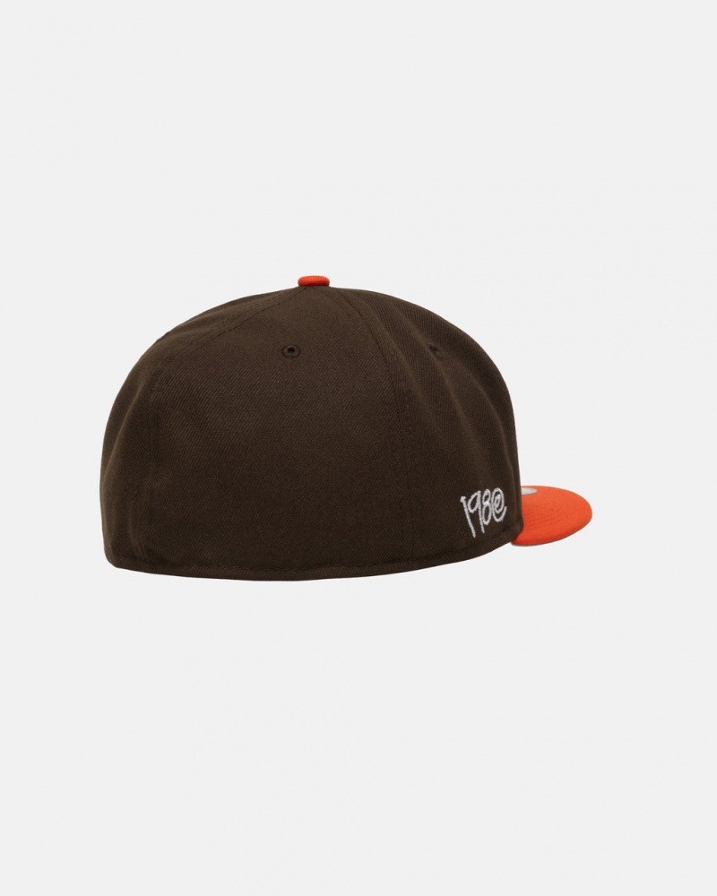 Stussy New Era 59Fifty Curly S - Unisex Brązowe Pomarańczowe | GPLEC46712