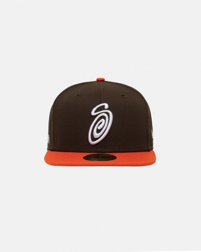 Stussy New Era 59Fifty Curly S - Unisex Brązowe Pomarańczowe | GPLEC46712