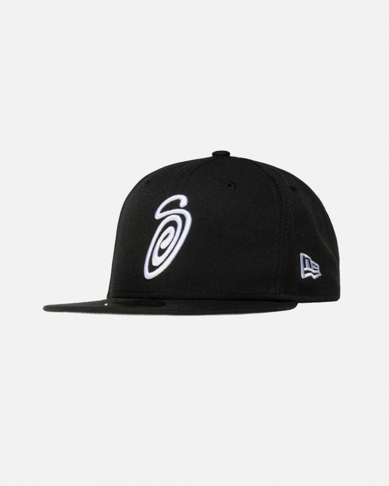 Stussy New Era 59Fifty Curly S - Unisex Czarne | PLCVG73006