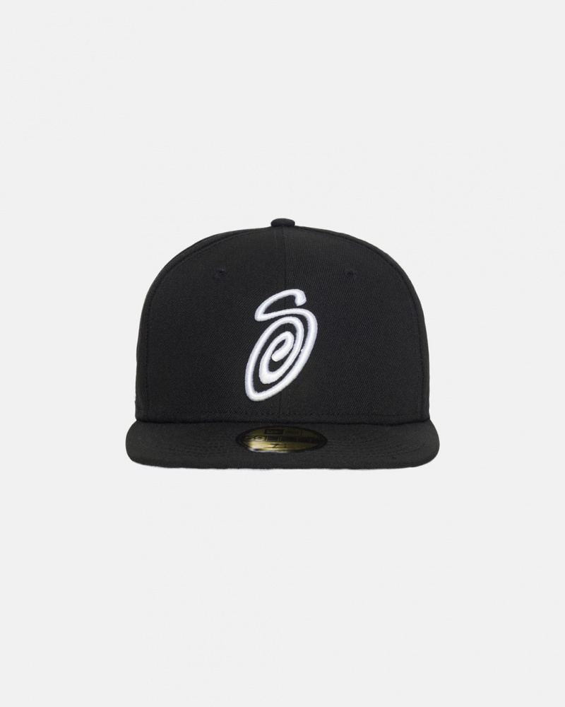 Stussy New Era 59Fifty Curly S - Unisex Czarne | PLCVG73006