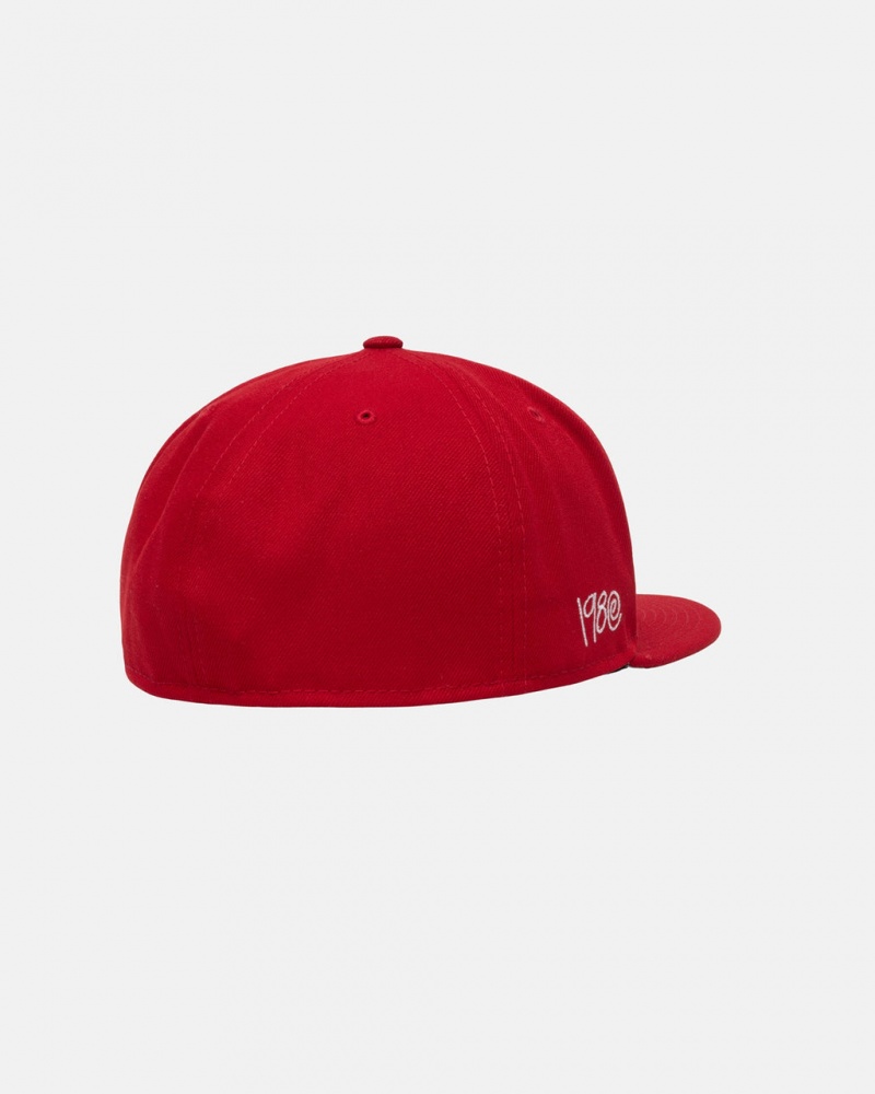 Stussy New Era 59Fifty Curly S - Unisex Czerwone | SPLNY51031