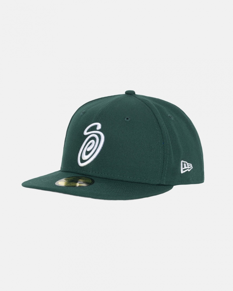 Stussy New Era 59Fifty Curly S - Unisex Zielone | PLJKU83538