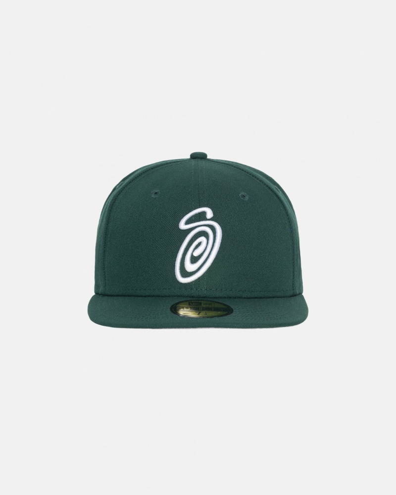 Stussy New Era 59Fifty Curly S - Unisex Zielone | PLJKU83538