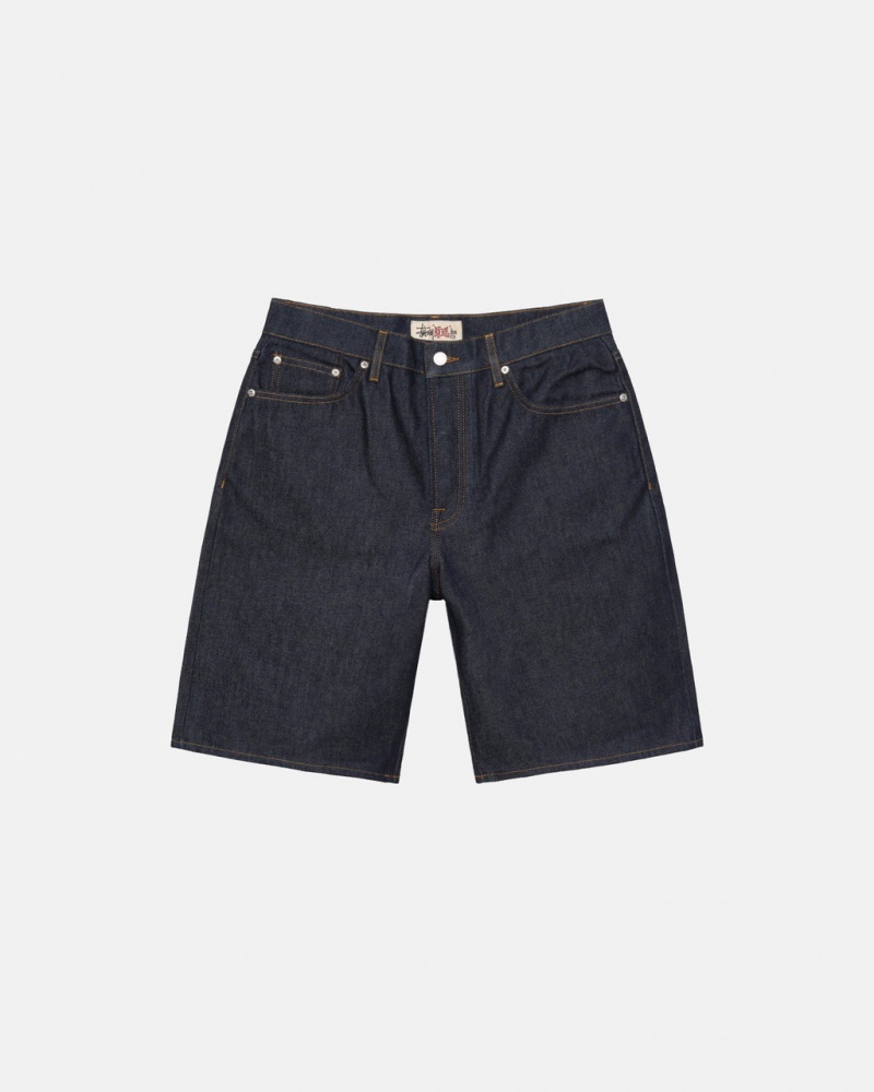 Stussy Raw Denim Big Ol& Shorts - Men&s Shorts Trunks Czarne | YPLVQ56821