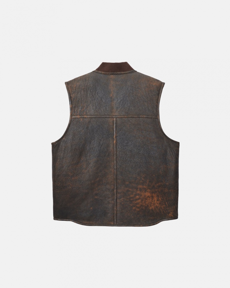 Stussy Reversible Shearling Workgear Vest - Unisex Jackets Brązowe | YPLVQ76830