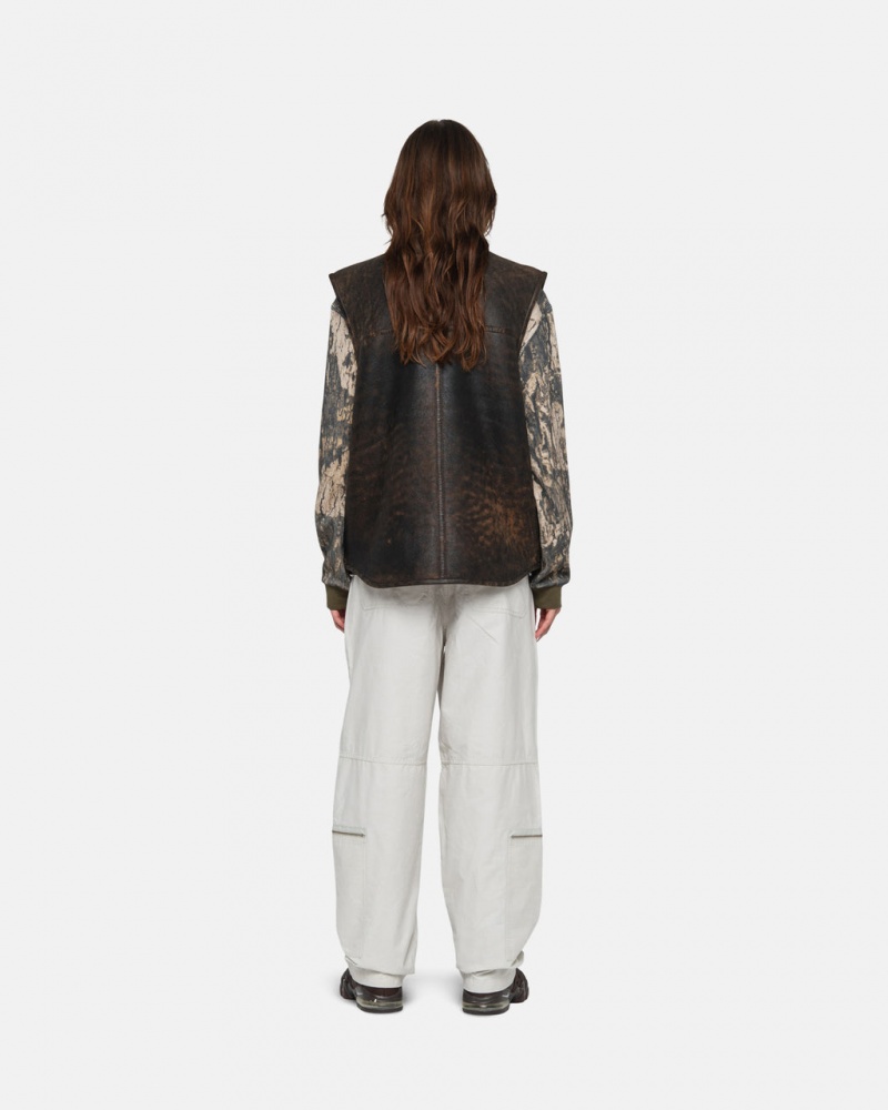 Stussy Reversible Shearling Workgear Vest - Unisex Jackets Brązowe | YPLVQ76830