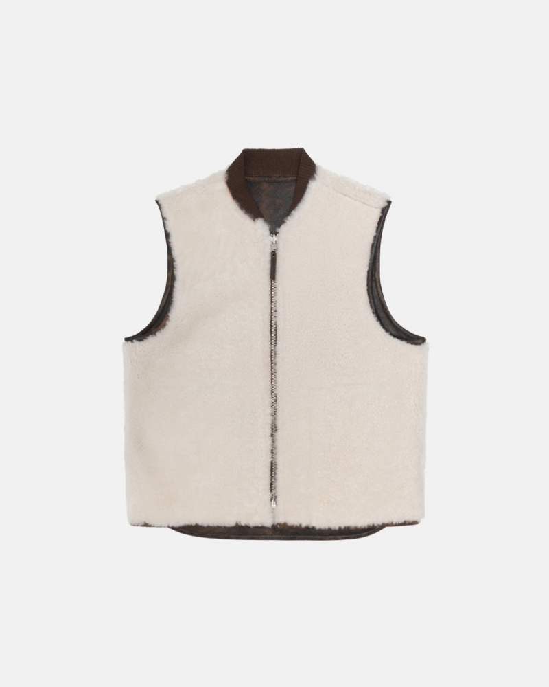 Stussy Reversible Shearling Workgear Vest - Unisex Jackets Brązowe | YPLVQ76830