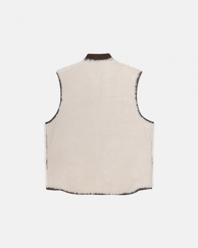 Stussy Reversible Shearling Workgear Vest - Unisex Jackets Brązowe | YPLVQ76830