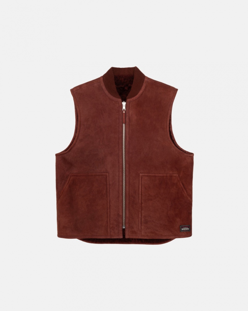 Stussy Reversible Shearling Workgear Vest - Unisex Jackets Bordowe | PLDYB24009