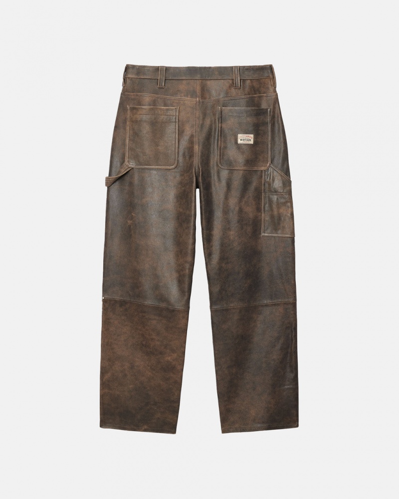 Stussy Robocze Pant Distressed Skórzane - Unisex Jeans Pants Brązowe | PPLQX65233