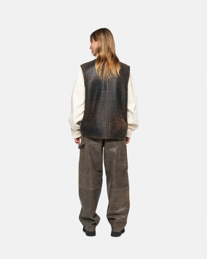 Stussy Robocze Pant Distressed Skórzane - Unisex Jeans Pants Brązowe | PPLQX65233