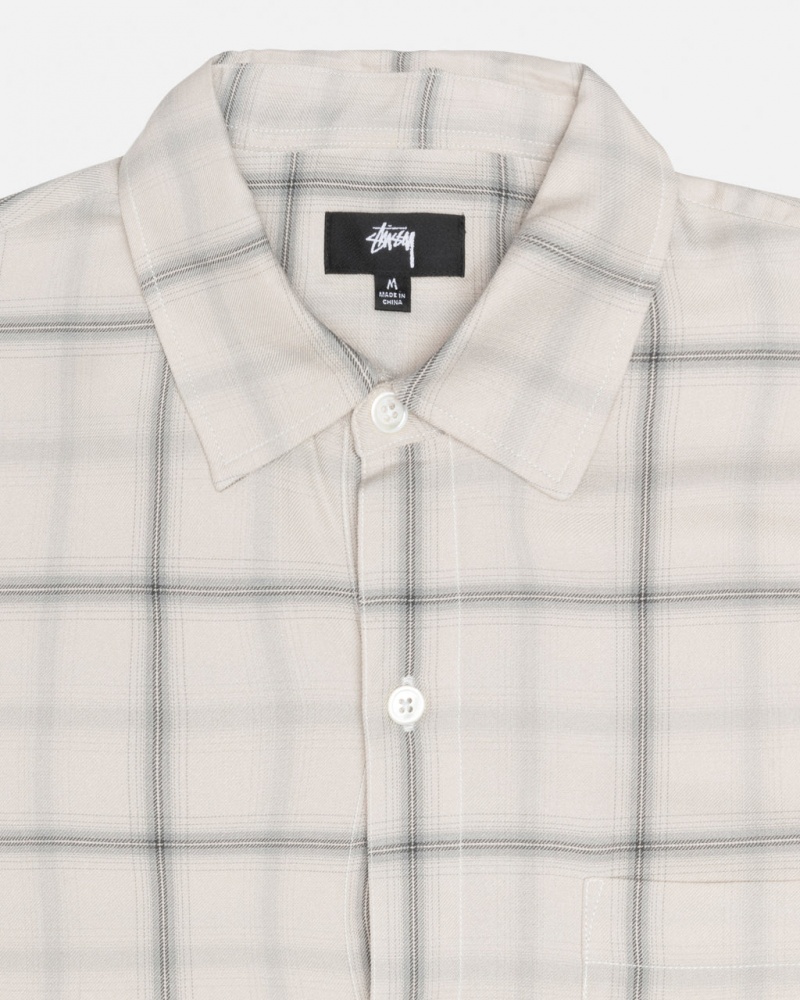 Stussy Shadow Plaid Rayon Shirt - Unisex Tops Beżowe | SPLVO25053