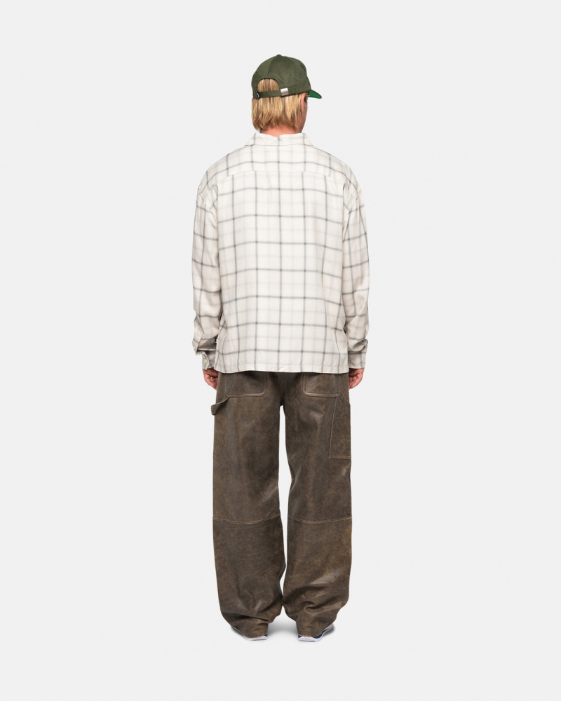 Stussy Shadow Plaid Rayon Shirt - Unisex Tops Beżowe | SPLVO25053