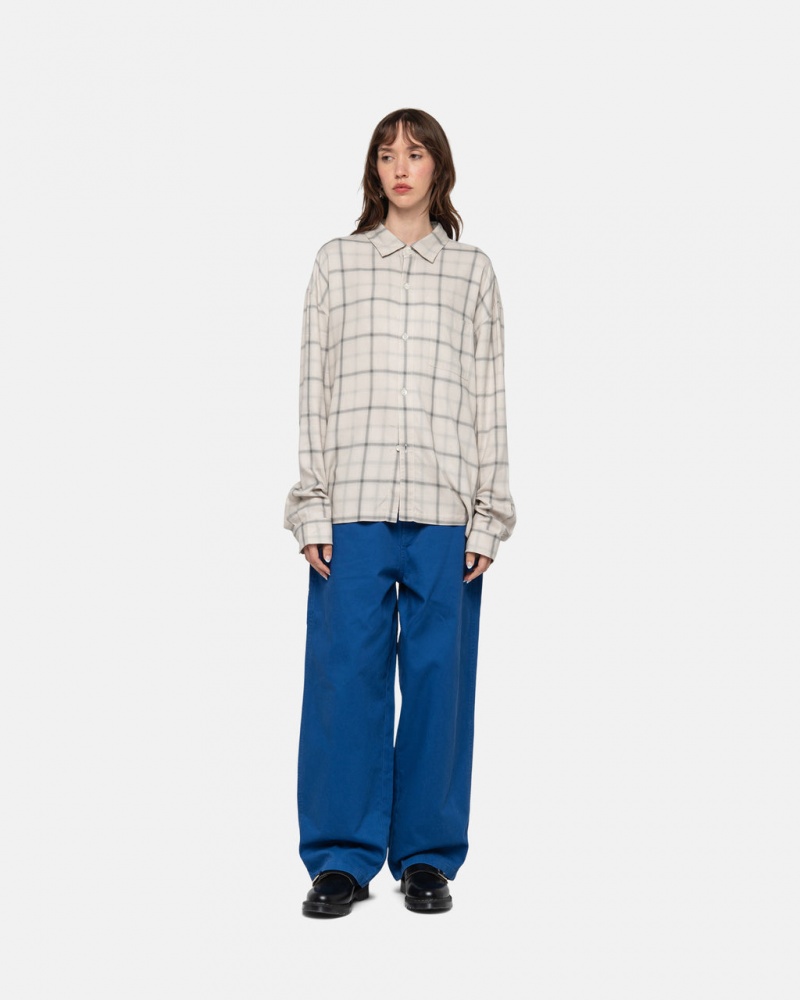 Stussy Shadow Plaid Rayon Shirt - Unisex Tops Beżowe | SPLVO25053