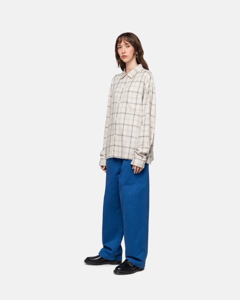 Stussy Shadow Plaid Rayon Shirt - Unisex Tops Beżowe | SPLVO25053