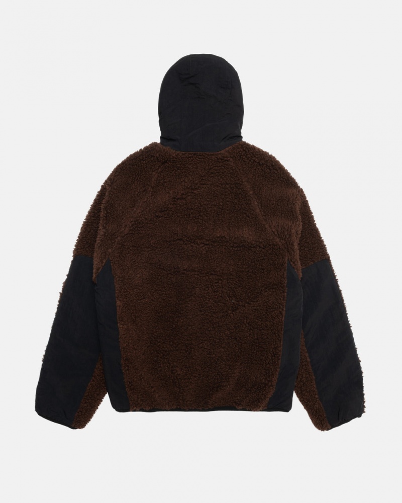 Stussy Sherpa Paneled Zakapturzony Jacket - Unisex Hoodies Brązowe | FPLHY22697