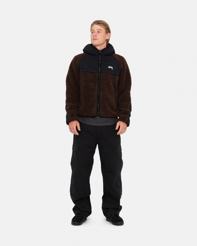 Stussy Sherpa Paneled Zakapturzony Jacket - Unisex Hoodies Brązowe | FPLHY22697